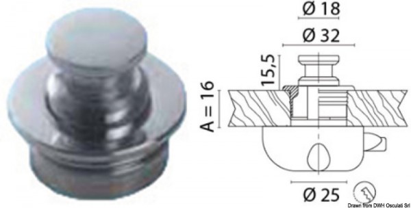 Knauf mit Ring aus verchromtem Messing