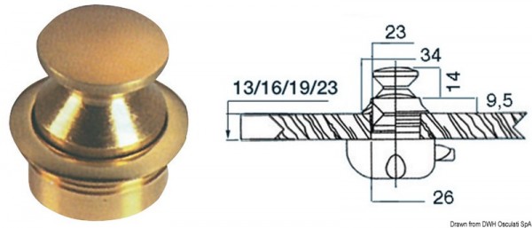 Knauf mit Ring aus poliertem und lackiertem Messing