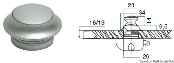 Knauf mit Ring aus verchromtem Messing, perlfarben