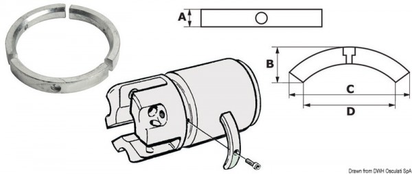 Propelleranode für Sail Drive/Folding Prop, dreiteilig.